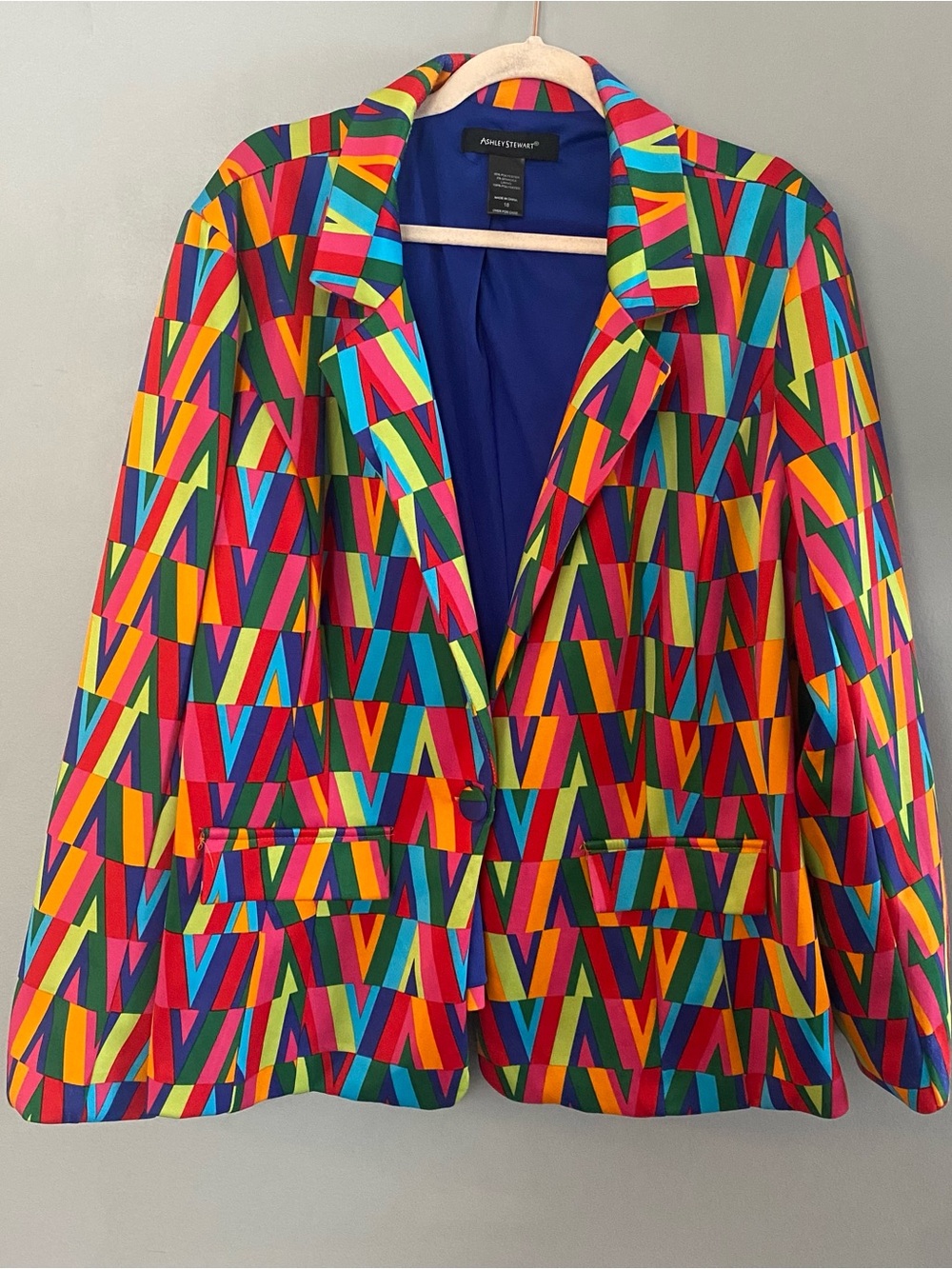 Ashley Stewart Multicolor Geometric Print Blazer SZ 18